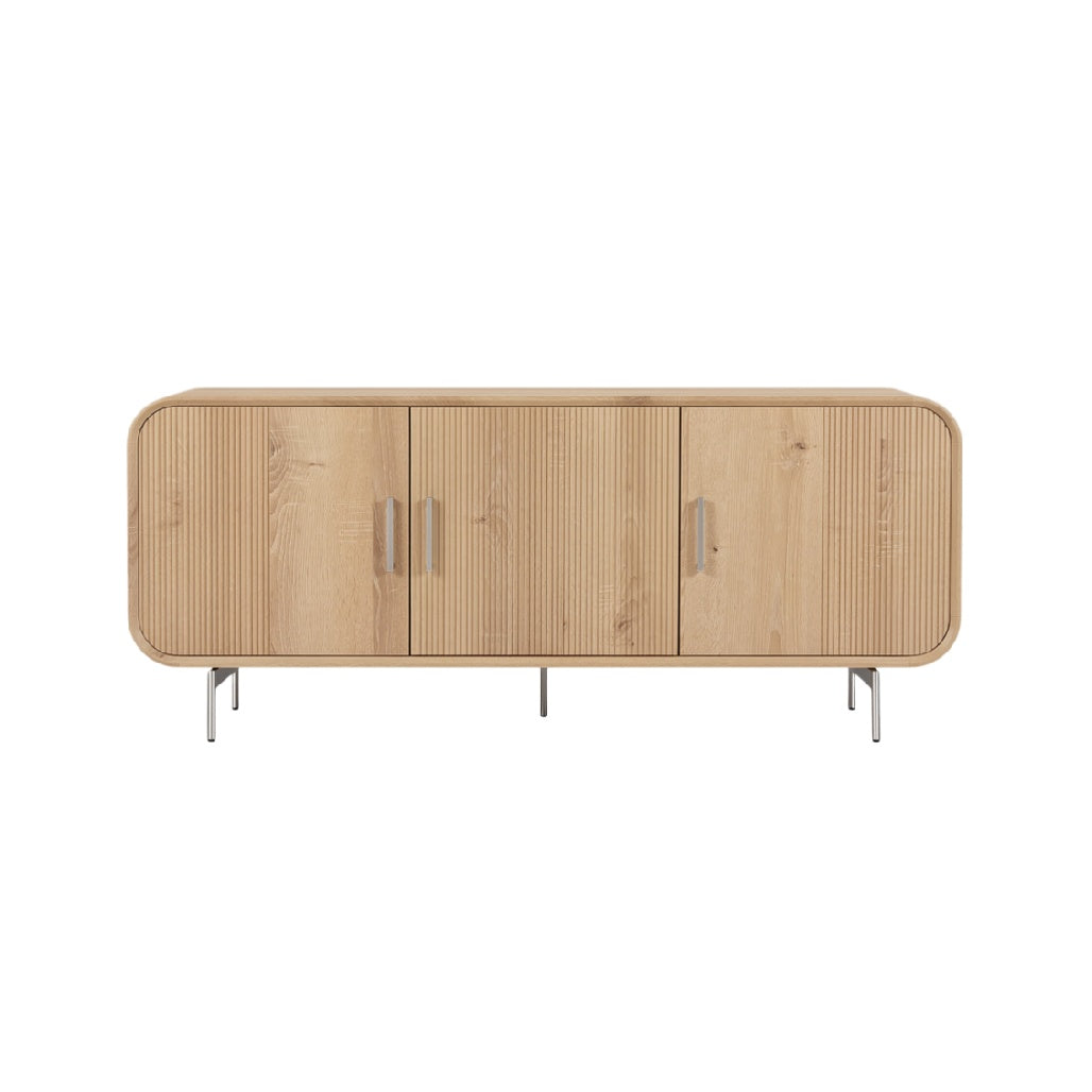 Modern Minimalist Wooden Sideboard with Ribbed Texture and Metal Legs