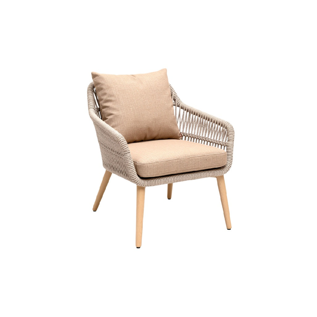 Modern Rattan Accent Chair with Cushioned Seat and Natural Wood Legs